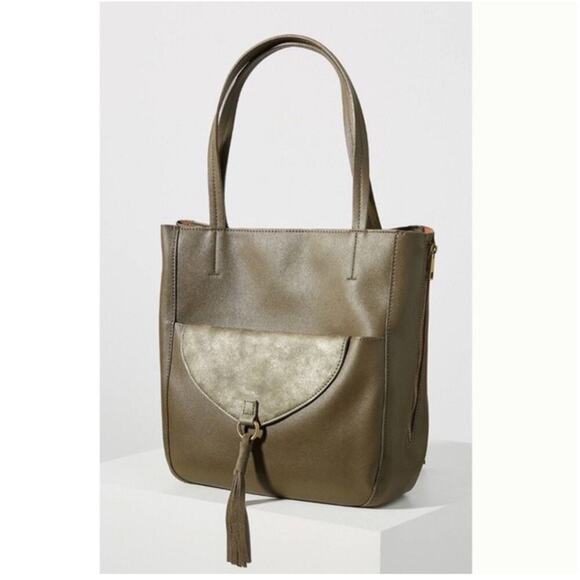 Anthropologie Handbags - Anthropologie Vegan Leather Viola  Convertible Tote Purse and Pouch Olive Green